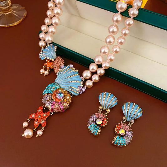 Luxury Ocean-Inspired Pearl Necklace Set – Unique Seashell & Starfish Design, Elegant Statement Jewelry