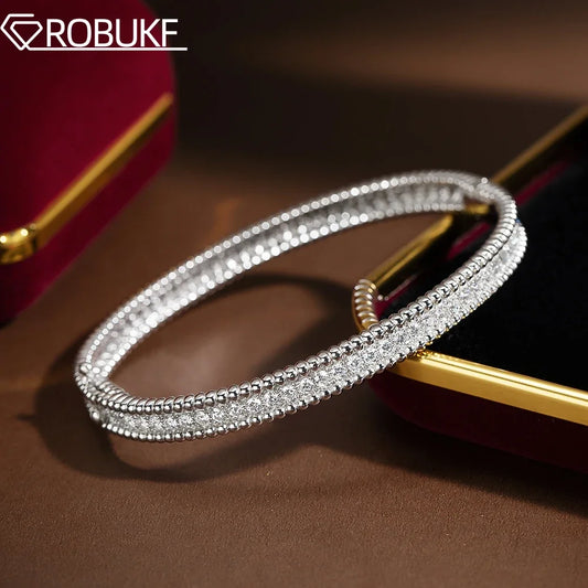 925 Sterling Silver Moissanite Bangle – GRA Certified, 2mm Thin, Luxury 18K Gold Plated Bracelet for Women