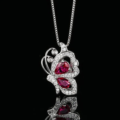 Luxury Ruby Butterfly Zircon Jewelry Set – Necklace Earrings & Ring