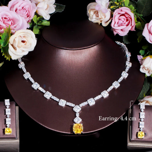 Luxury CZ Crystal Necklace & Earrings Set – Elegant Silver Plated Jewelry for Women | Perfect for Parties, Weddings & Special Occasions