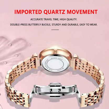 Elegant Rose Gold Women’s Watch – Waterproof Stainless Steel Luxury Bracelet with Luminous Dial