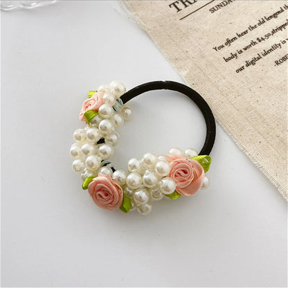 Floral Pearl Hair Ties – Elegant Rose & Beads Hair Accessory