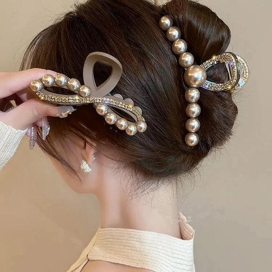 Luxury Pearl & Rhinestone Hair Clip – Korean Champagne Gold Hair Accessory