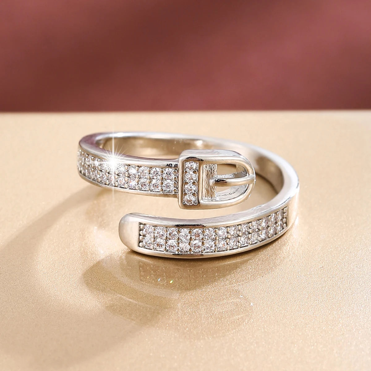 CZ Buckle Adjustable Statement Ring for Women