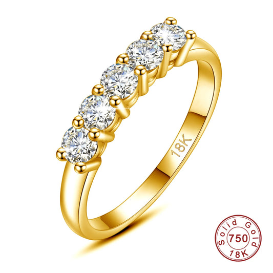 18K Gold Moissanite Ring for Women – 5 Stone Luxury Engagement & Wedding Band