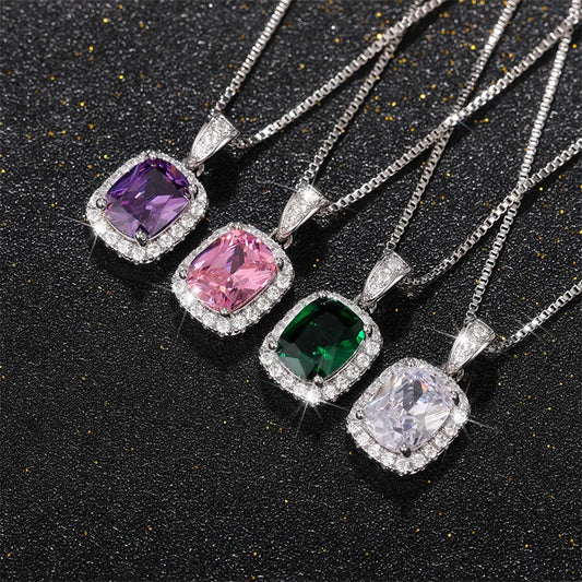 Elegant Cubic Zirconia Pendant Necklace - 925 sterling Silver Chain With Luxury Multi - Color Gemstones for Women