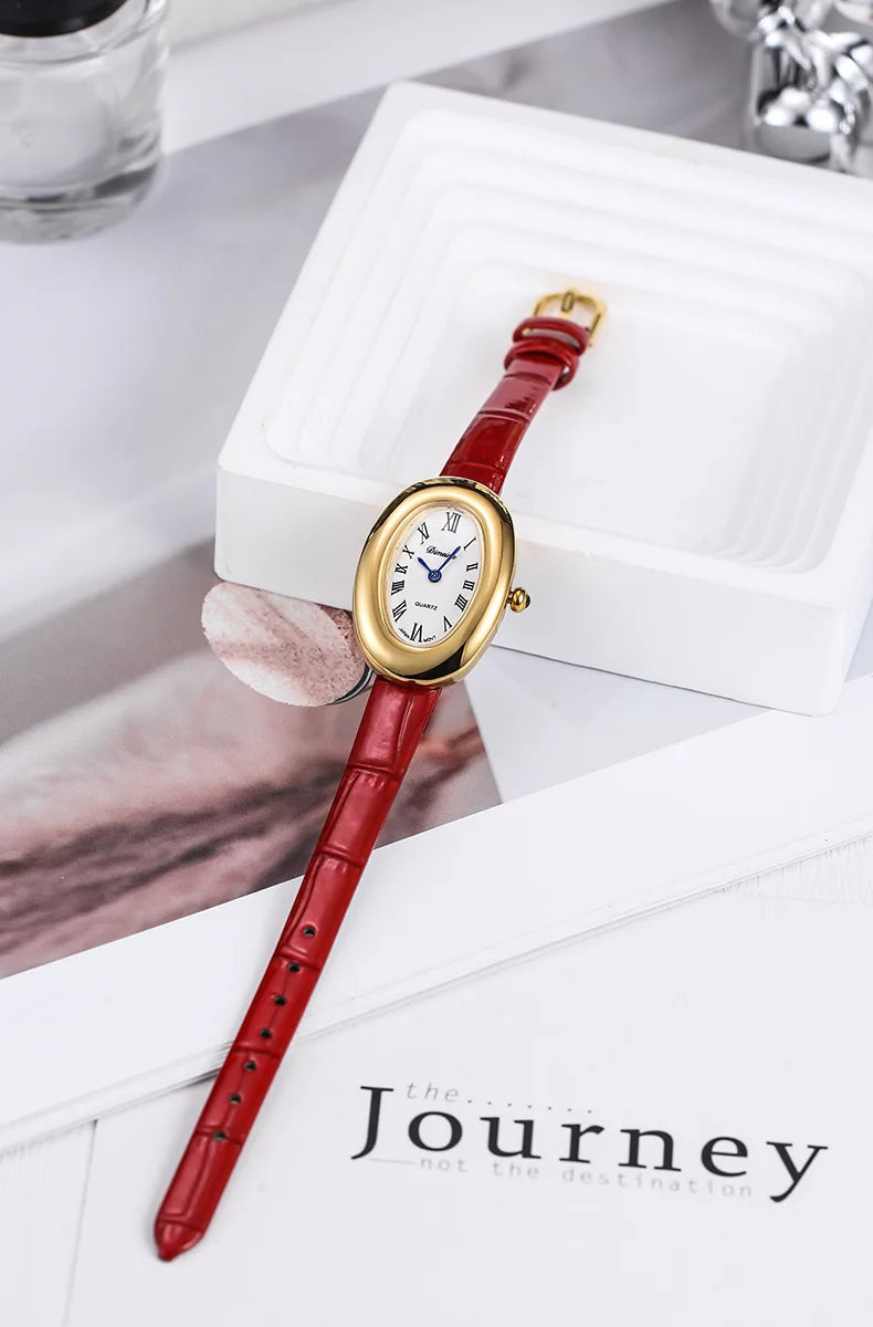 Luxury Oval Leather Women's Watch – Roman Dial Quartz Watch