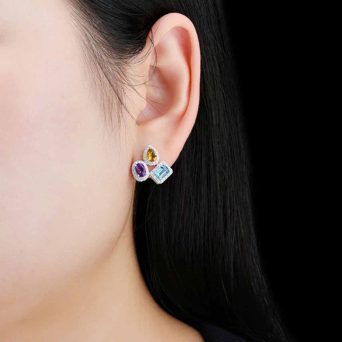 Luxury Multicolor Zirconia Earrings – 925 Sterling Silver Crystal Design