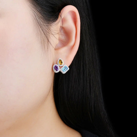 Luxury Multicolor Zirconia Earrings – 925 Sterling Silver Crystal Design