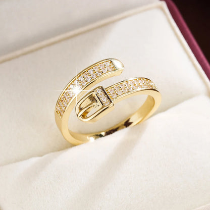 CZ Buckle Adjustable Statement Ring for Women