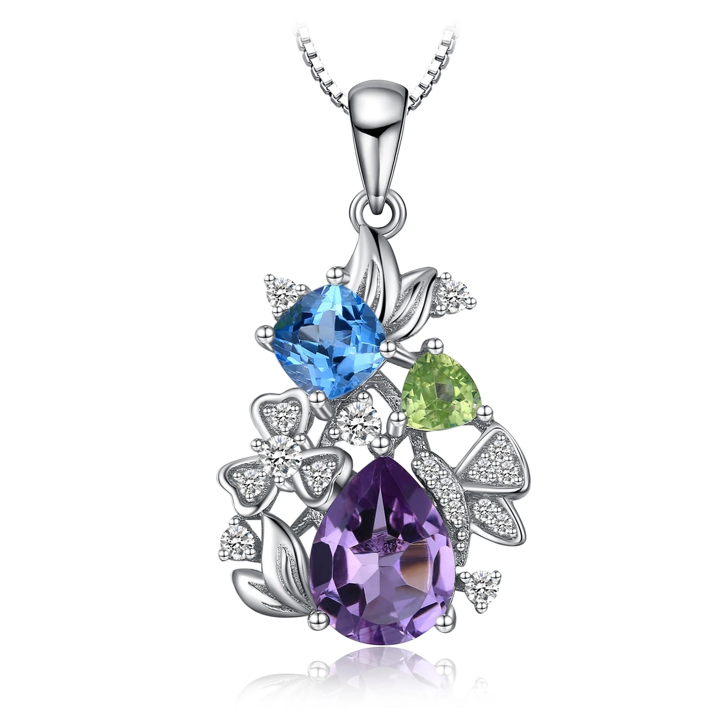 Elegant floral necklace crafted from 925 sterling silver and adorned with natural gemstones that add a touch of beauty and uniqueness.
Note: Chain not included.