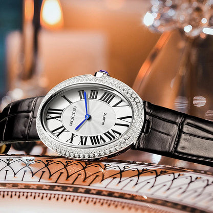 Leather Watch for Women Elegant Luxury Brand Ladies Oval Quartz Watch Fashion