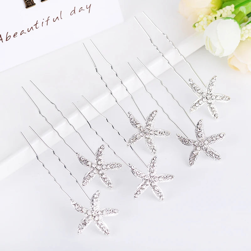 Crystal Starfish Hair Pins – 6-Piece Elegant Hair Accessory Set