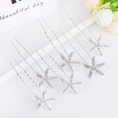 Crystal Starfish Hair Pins – 6-Piece Elegant Hair Accessory Set