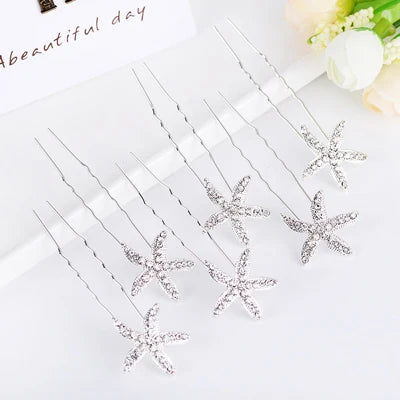 Crystal Starfish Hair Pins – 6-Piece Elegant Hair Accessory Set