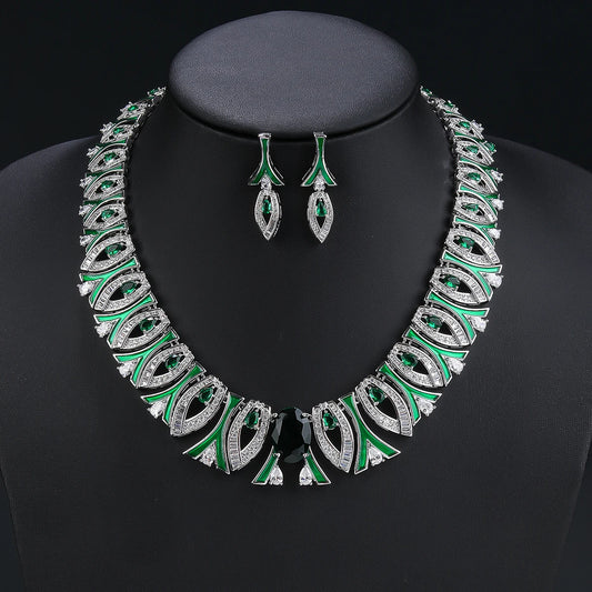 Luxury Zirconia Statement Necklace & Earrings Set – Elegant Jewelry for Women, Parties & Occasions
