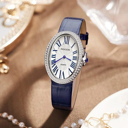 Leather Watch for Women Elegant Luxury Brand Ladies Oval Quartz Watch Fashion