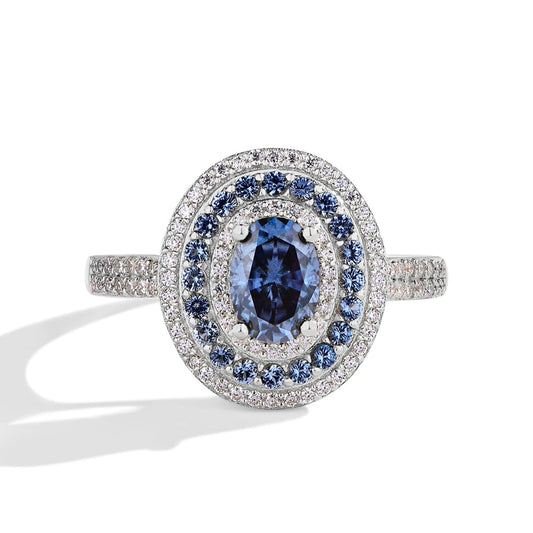 Blue Moissanite Oval Cut Ring 1CT 925 Sterling Silver