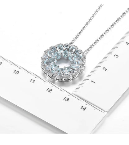 Luxury Aquamarine Circle Pendant – 925 Sterling Silver, Light Blue Sparkle