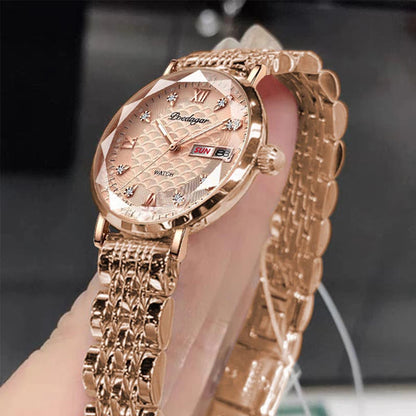 Elegant Rose Gold Women’s Watch – Waterproof Stainless Steel Luxury Bracelet with Luminous Dial