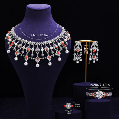 Luxury Pearl  Jewelry Set - CZ Crystal Necklace, Earrings, Ring & Bracelet For Women Perfect for Special Occasions