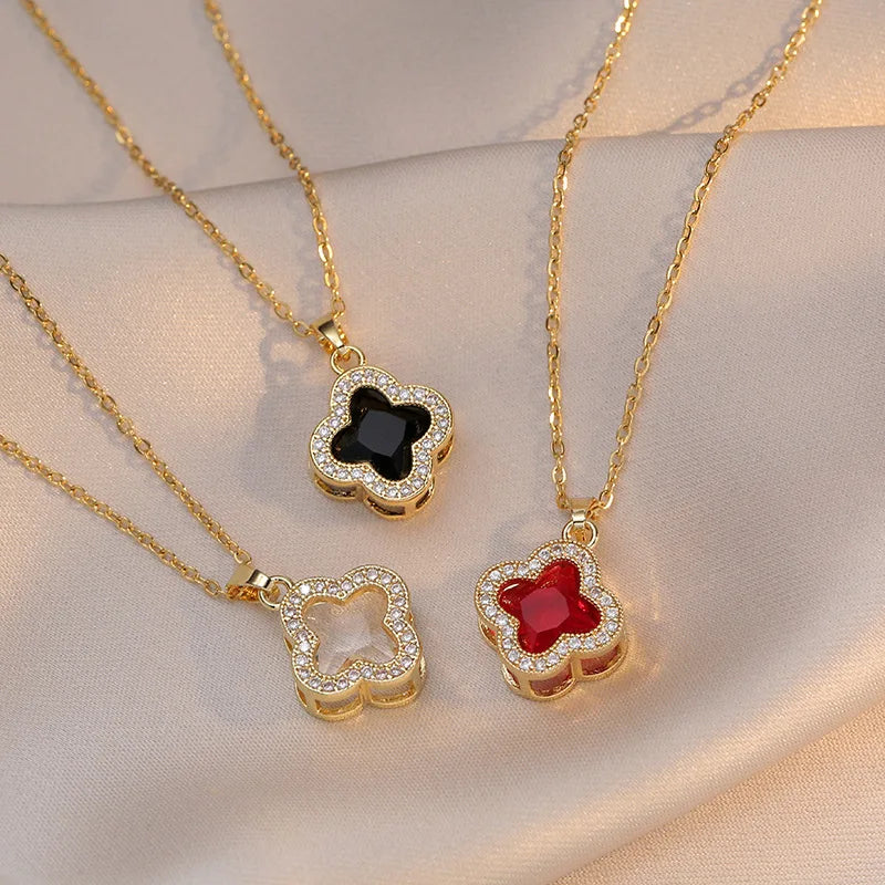 Four Leaf Clover Gold Pendant Necklace for Women