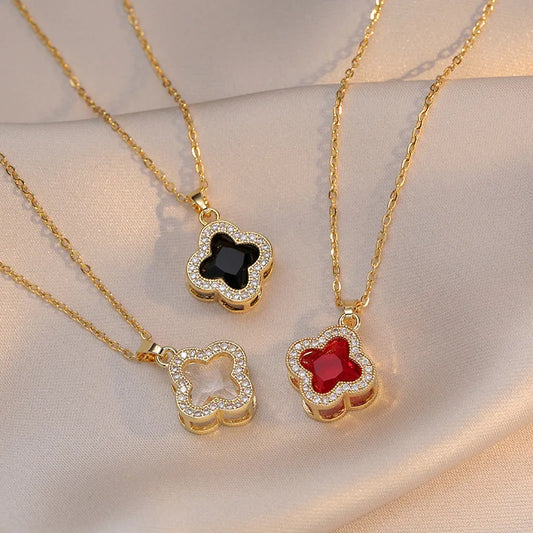 Four Leaf Clover Gold Pendant Necklace for Women