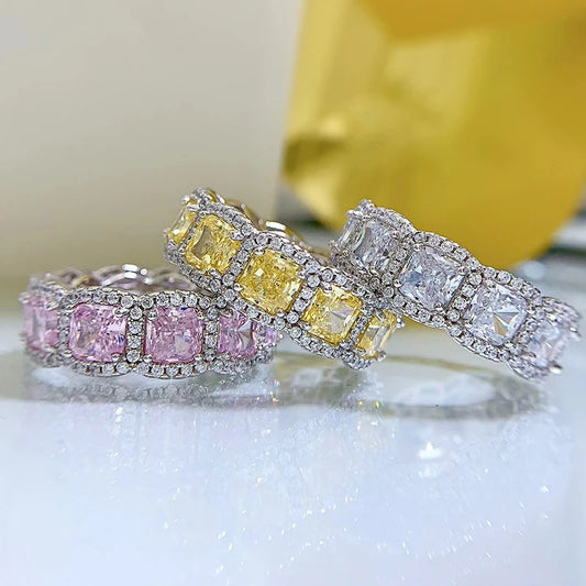 925 Sterling Silver Princess - Cut Sparkling Ring - Elegant Luxury Jewelry For Engagement & Special Occasions