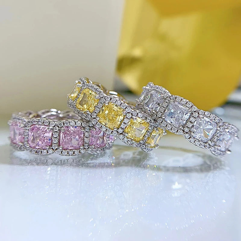 Multicolor Zircon Eternity Ring 925 Sterling Silver Wedding Band for Parties & Wedding