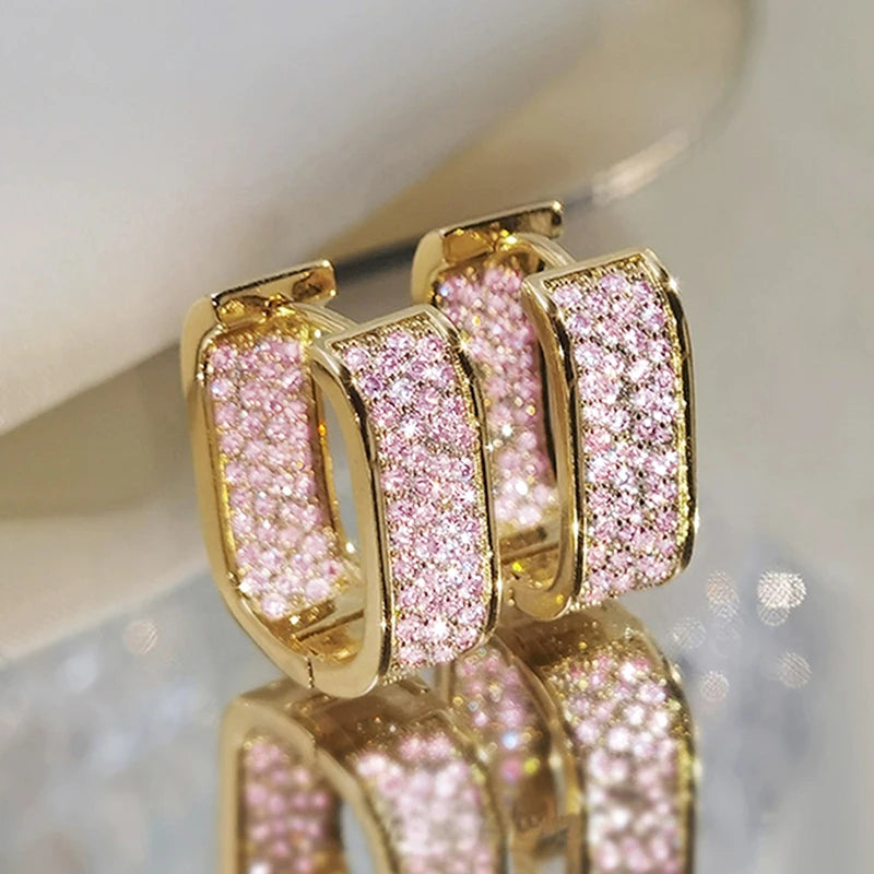 Fashion Paved CZ Hoop Earrings Metal Silver Color/Gold Color Simple