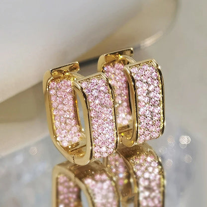 Fashion Paved CZ Hoop Earrings Metal Silver Color/Gold Color Simple