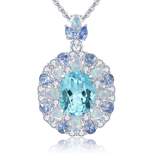 Royal Blue Topaz & Tanzanite Pendant – 925 Sterling Silver Luxury Necklace