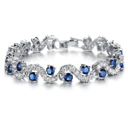 Luxury Blue Zirconia Bracelet - Elegant Silver - Plated Bangle For Women