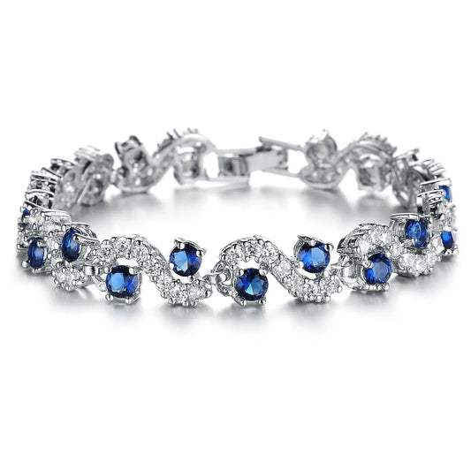 Luxury Blue Zirconia Bracelet - Elegant Silver - Plated Bangle For Women