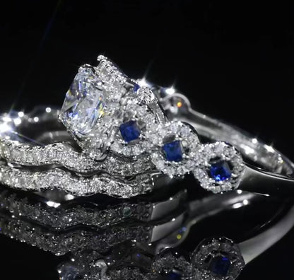 925 Sterling Silver Luxury Blue Stone Ring Set – Sparkling Elegant Jewelry