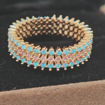 Gold Turquoise & Zircon Ring for Women
