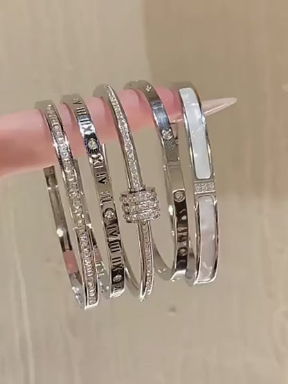 Luxury Stainless Steel Bangle – Gold Plated Bracelet with Crystal Accents for Women | Elegant Stacking Bangles