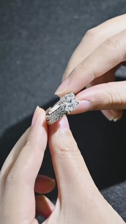 Moissanite Rings for women Sparkling Diamond Bridal Sets with GRA s925 Sterling Sliver Plated 18k Eternity Band
