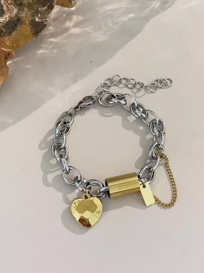 Chunky Gold Plated Stainless Steel Charm Bracelet