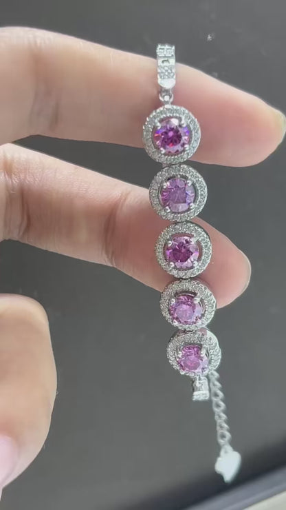 Luxury Pink Moissanite Bracelet in 925 Sterling Silver