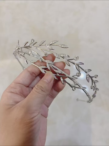 Luxury Leaf Bridal Tiara – Crystal Wedding Crown for Brides