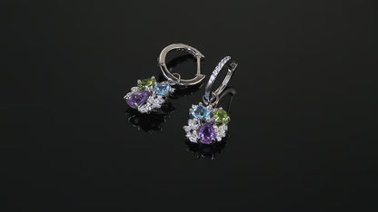 ِElegant Floral Gemstone Earrings - 925 Sterling Silver