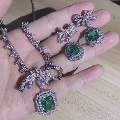 Luxury Zirconia Necklace & Earrings Set – Elegant Bow Design