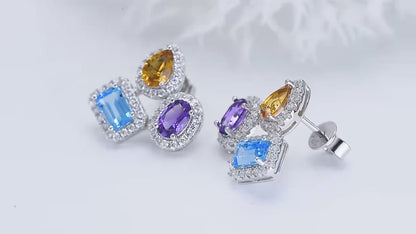 Luxury Multicolor Zirconia Earrings – 925 Sterling Silver Crystal Design