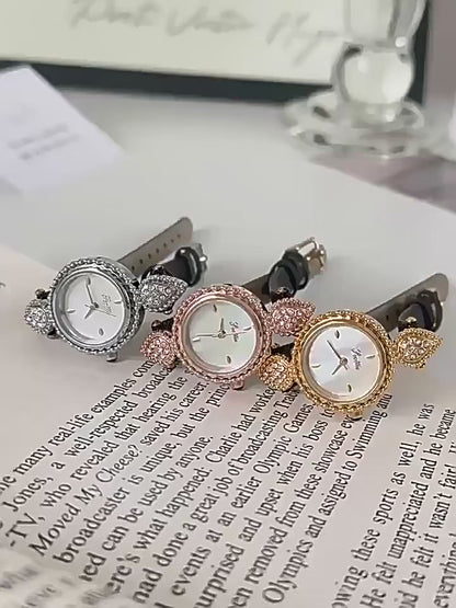 Elegant Vintage Women’s Watch – Luxury Waterproof Quartz with Crystal Details