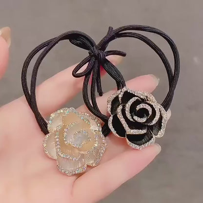 Sparkling Crystal Rose Hair Tie – Luxury Floral Design