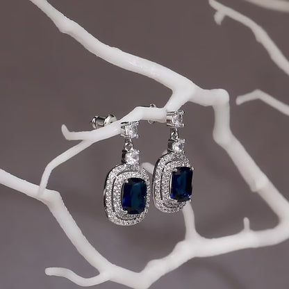Luxury Dangle Earrings with Blue Zircon