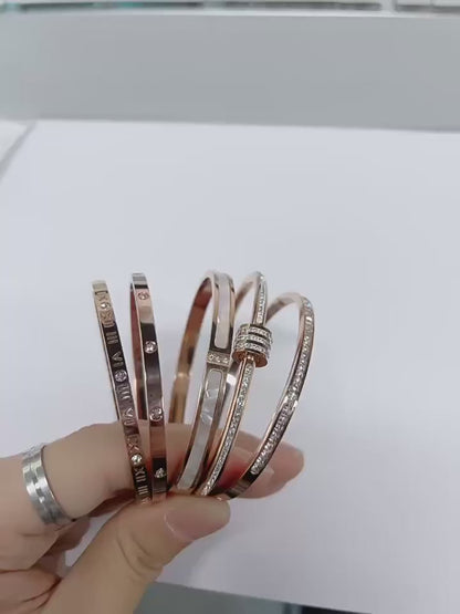 Luxury Stainless Steel Bangle – Gold Plated Bracelet with Crystal Accents for Women | Elegant Stacking Bangles