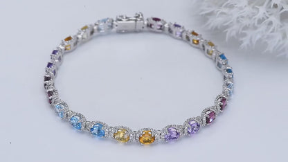 Luxury Sterling Silver Bracelet with Multicolor Gemstones – 8.8 Carats of Sparkling Elegance